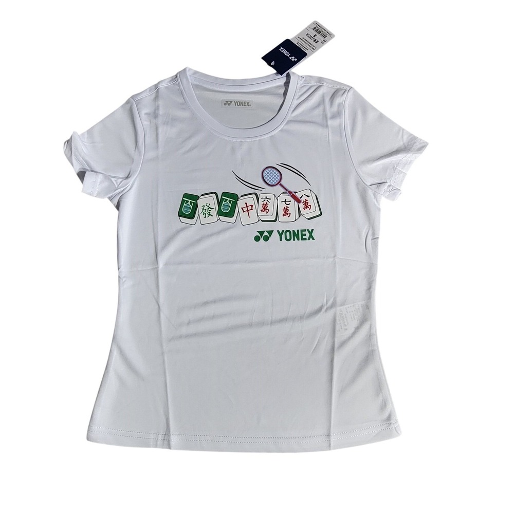Yonex White Mahjong Badminton Graphic Athletic T-Shirt 22021B Size L NEW